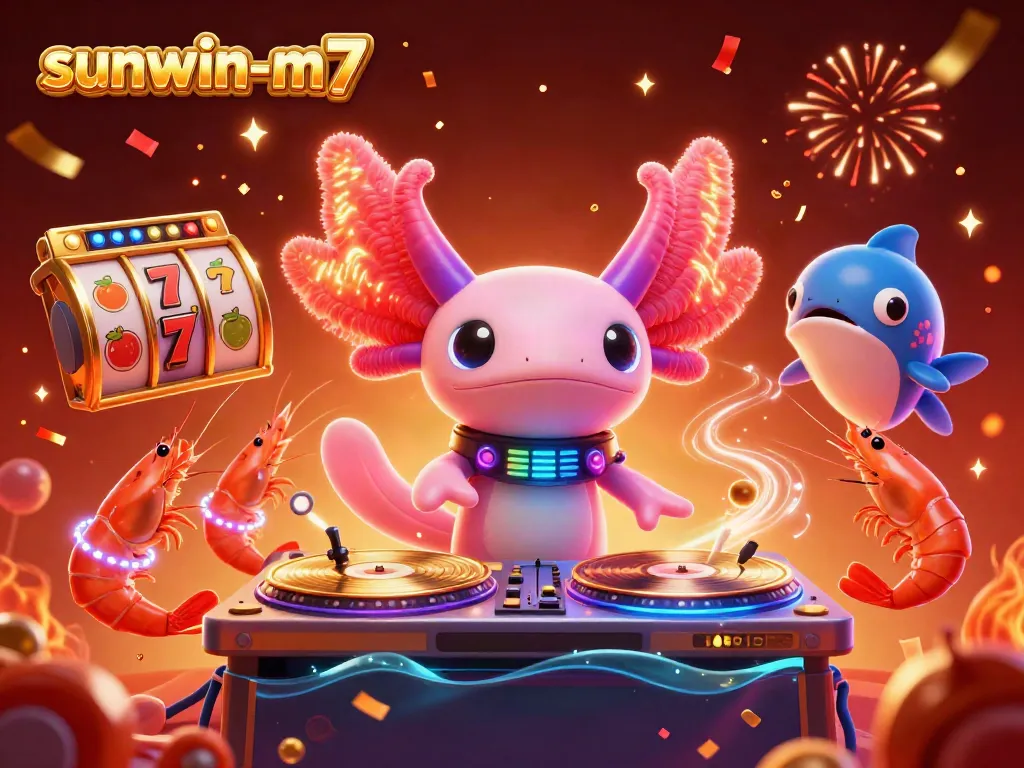 Experience the vibrant gaming scene of sunwin-m7 with dynamic characters, colorful slot elements, and celebratory effects.