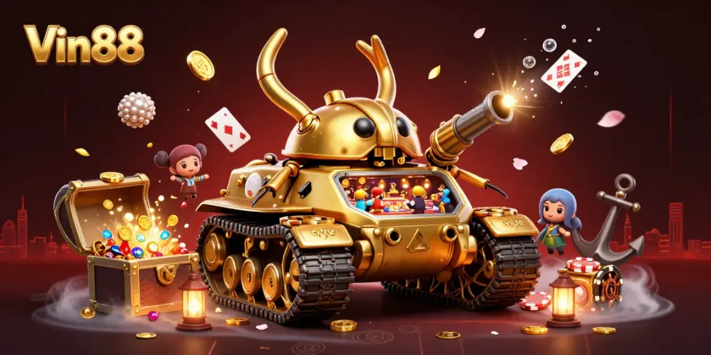 Experience thrilling games at Vin88 with a magical casino tank, glittering treasures, and vibrant gameplay dynamics.