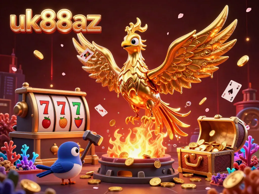 Experience exhilarating gaming action with uk88az's golden phoenix and vibrant casino elements in stunning detail.