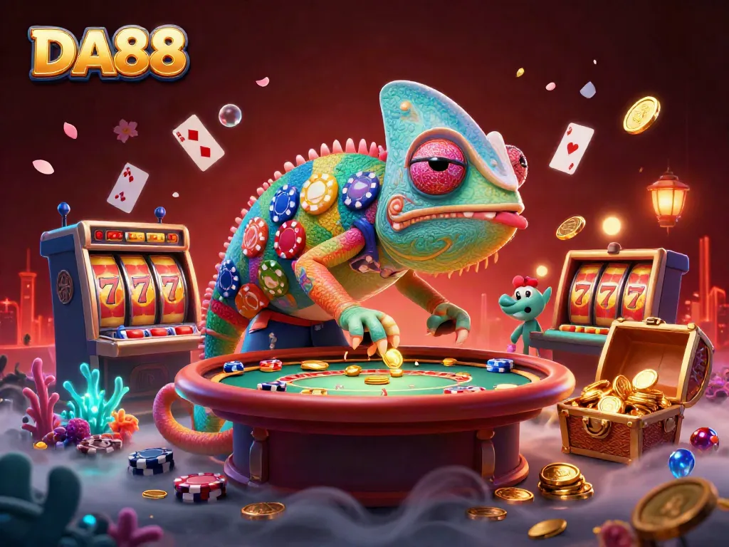 Experience DA88's thrilling casino vibes with a dynamic scene, rich in detail, showcasing vibrant gambling elements.