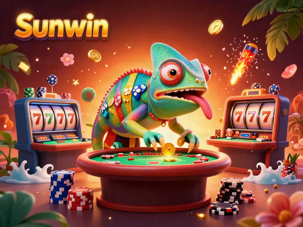 Engage with Sunwin's vibrant casino realm featuring a chameleon owner and dynamic gaming elements.