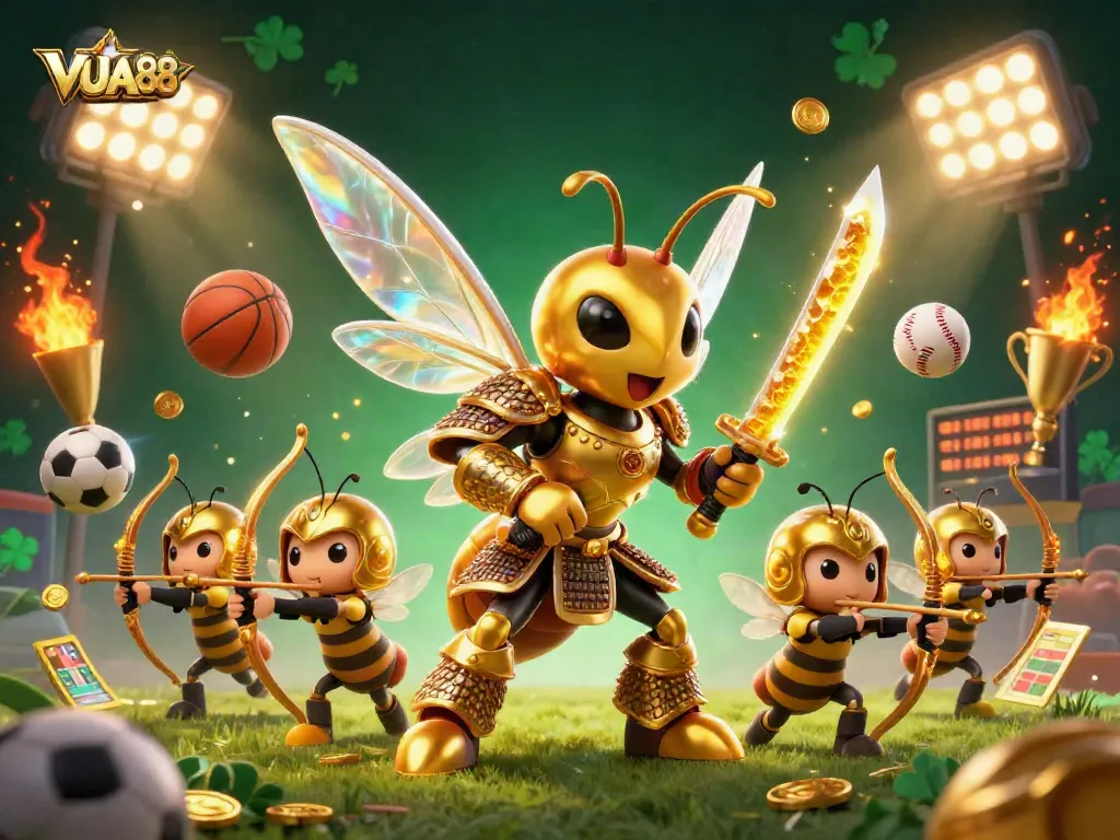 Experience thrilling VUA88 betting excitement with a dynamic 3D scene of sports action and vibrant characters.