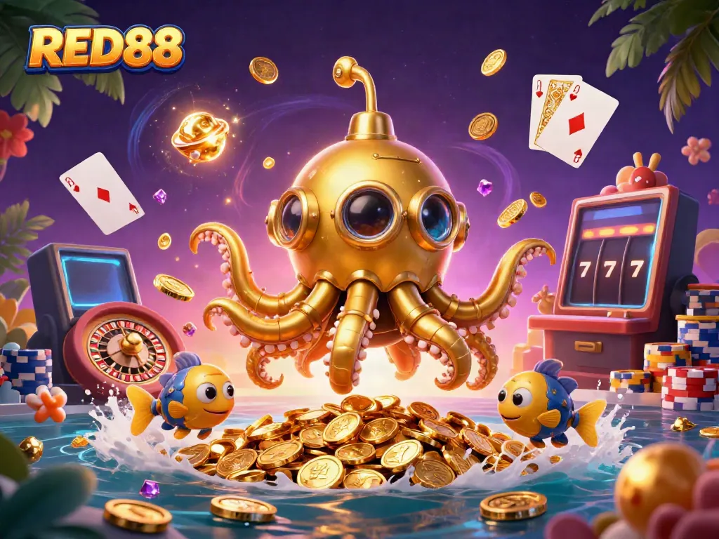 Experience excitement and wins with RED88's vibrant casino-themed illustration.