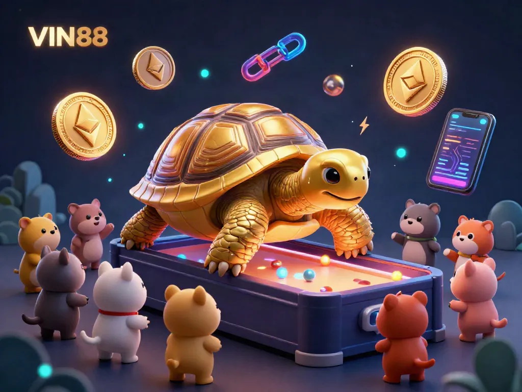 Experience thrilling gameplay at VIN88 with a colossal tortoise machine and vibrant gaming elements.