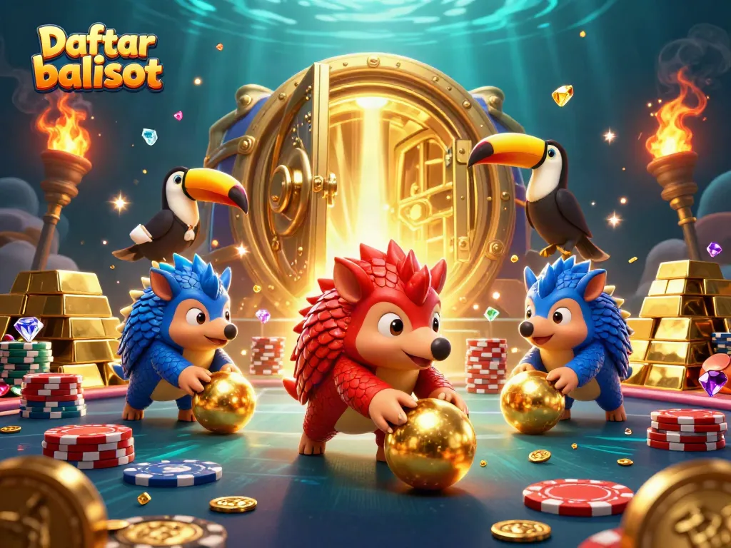 Experience thrilling matches with Daftar balisot featuring dynamic pangolin rivals, poker chips, and golden treasures.