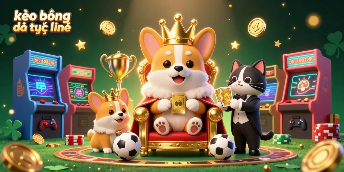 Experience kèo bóng đá trực tuyến with playful corgi characters amidst vibrant gaming elements.