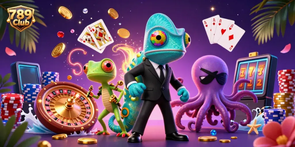 Experience thrilling gameplay with 789 Club's dynamic casino illustration featuring action and excitement.
