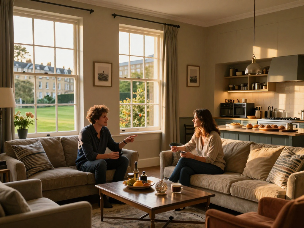 Inviting living space showcasing airbnb management bath with warm decor and hospitality.