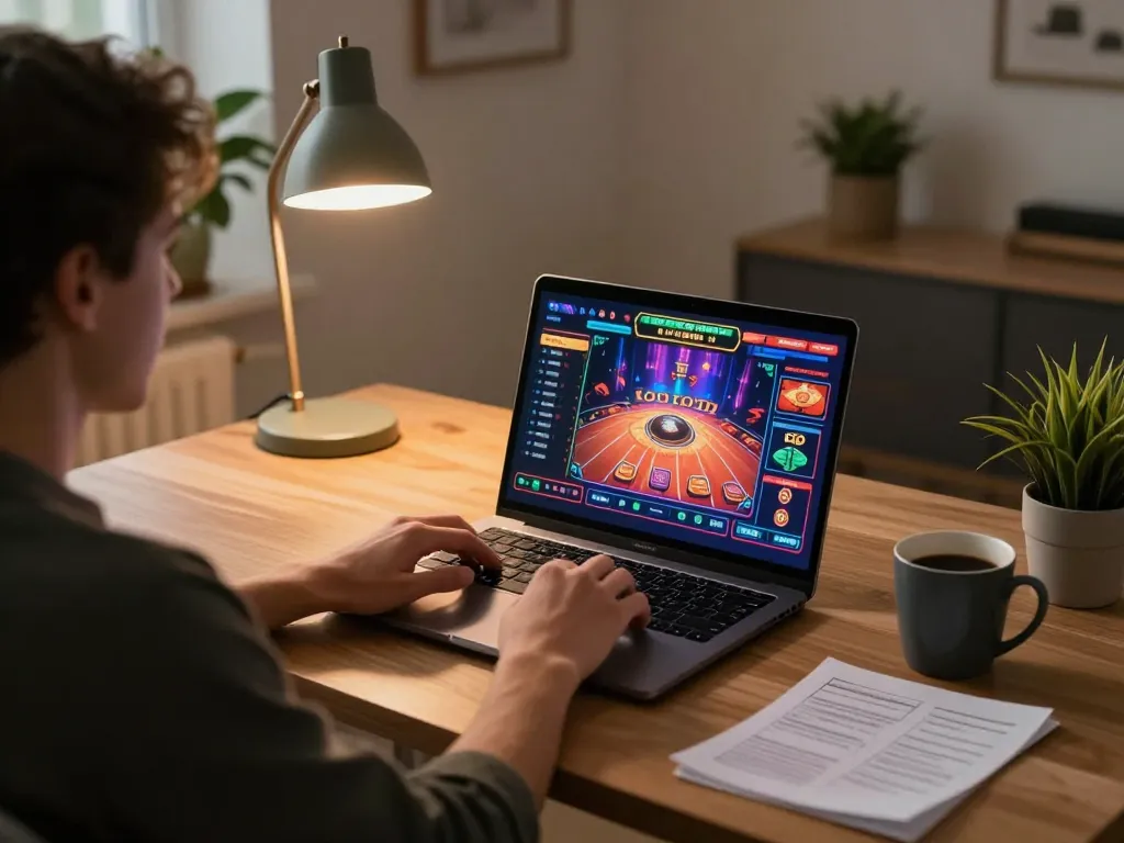 Engaging online gaming scene on a laptop showcasing 888b casino interface, emphasizing strategic gameplay.