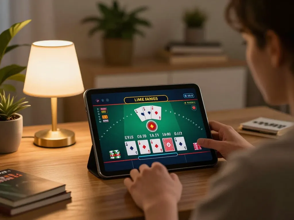 open88 player enjoying live dealer game on tablet in cozy gaming environment
