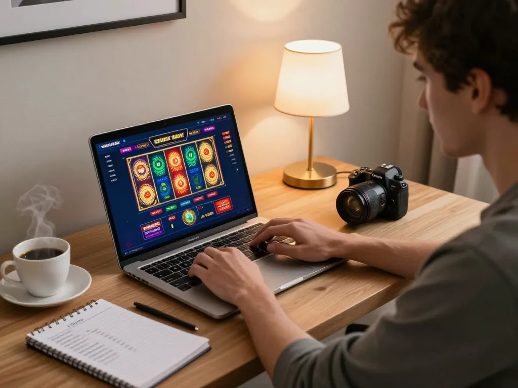 Player strategizing on x88 during an online gambling session at home with interactive slots interface visible.