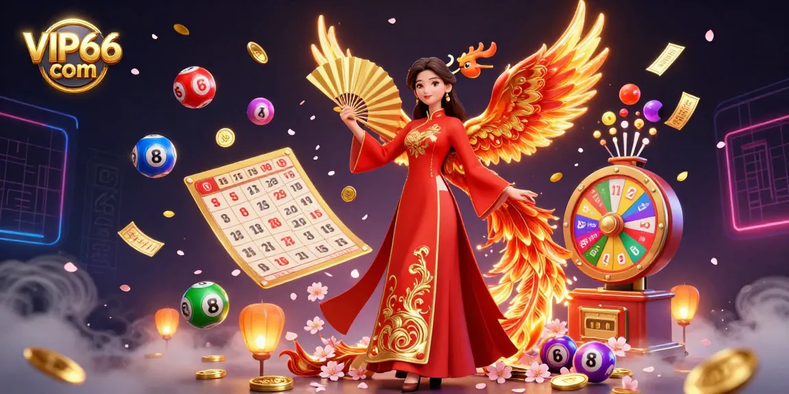 Experience thrilling action with VIP66 com in this vibrant lottery scene featuring dynamic elements and festive colors.