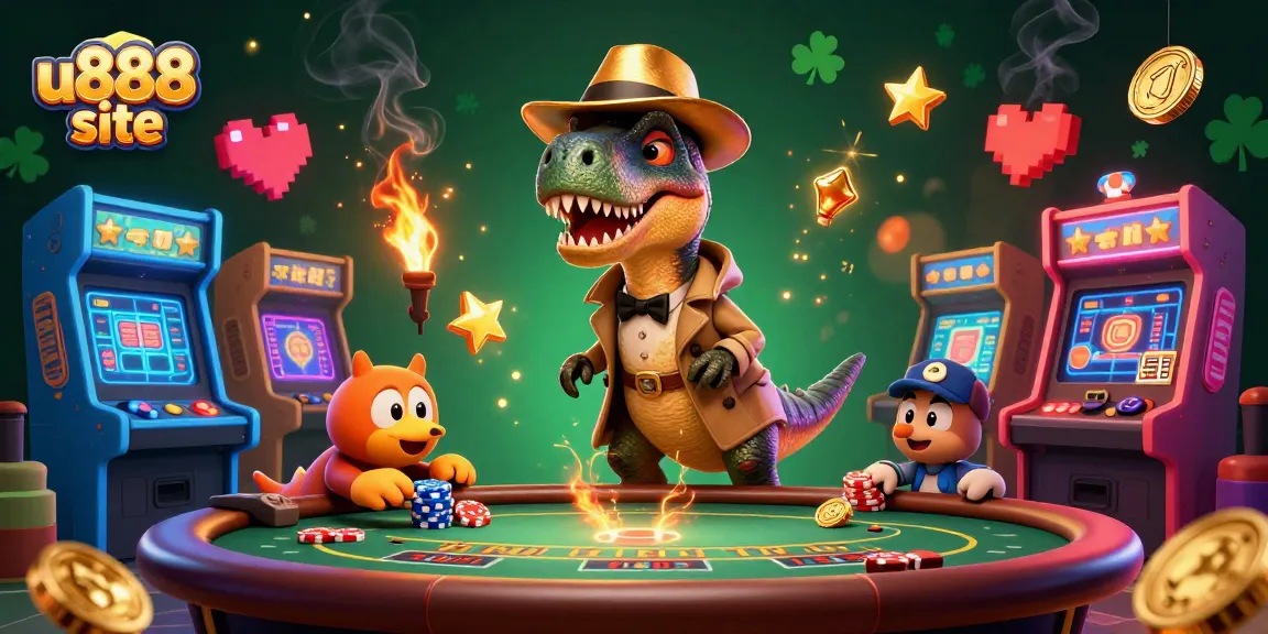 Experience thrilling games at u888 site with a cartoon velociraptor card counter in action!