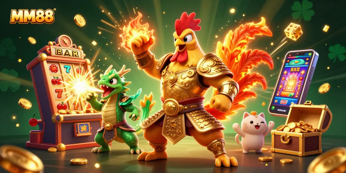 Experience the thrilling MM88 jackpot with dynamic characters and colorful casino elements.