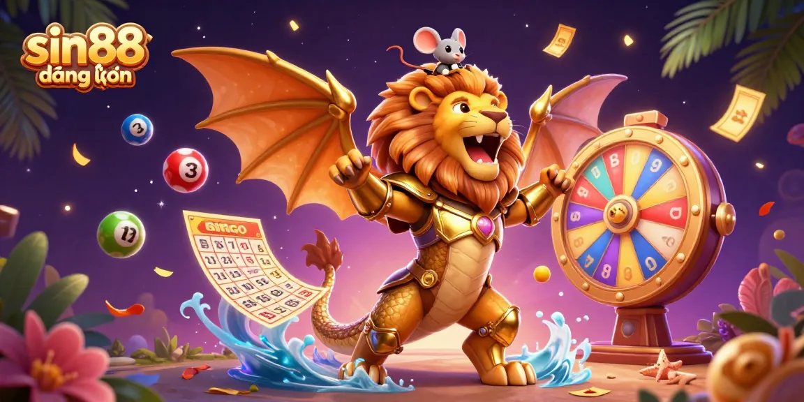 Experience sin88 đăng nhập animated with vibrant lottery elements and a fierce chimera conquering the casino scene.