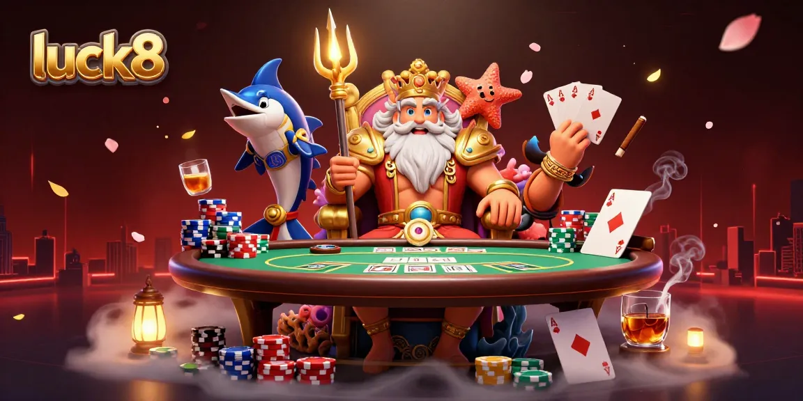 Experience excitement at luck8 with a thrilling poker scene featuring Neptune and vibrant gameplay elements.