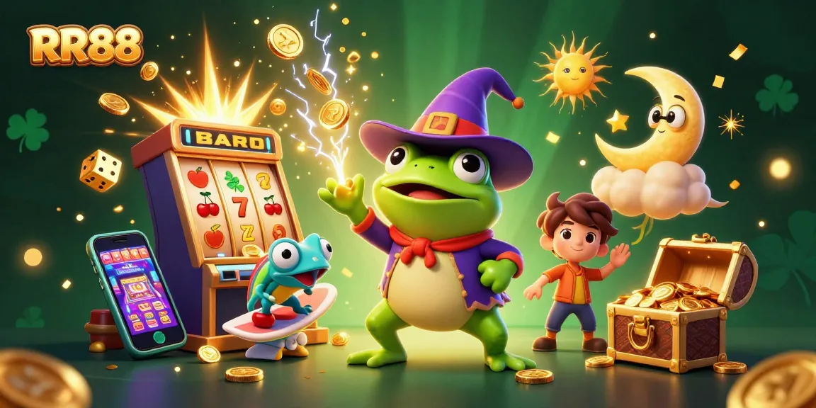 Experience the thrill of RR88 casino with dynamic characters and symbols in a vibrant 3D scene.