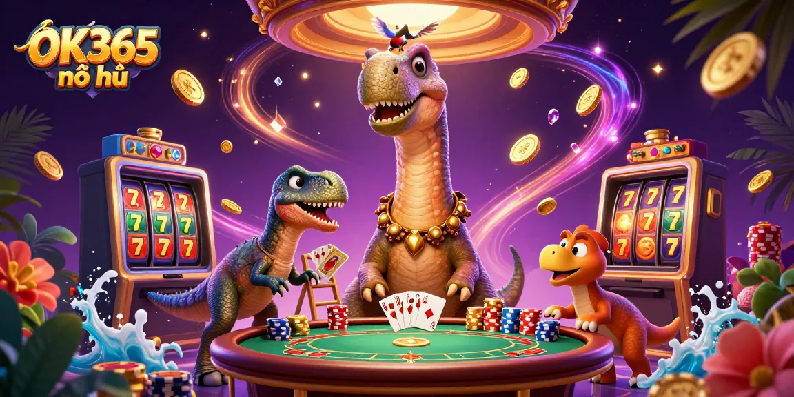 Experience the excitement of OK365 nổ hũ with slots spinning, colorful chips flying, and thrilling action.