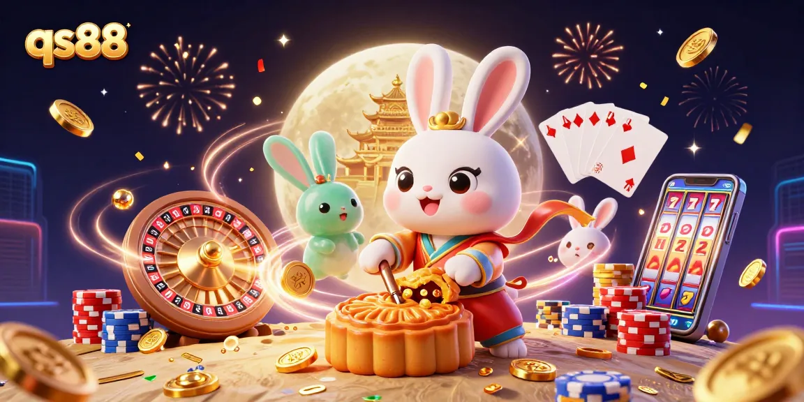 Engage with qs88 casino adventures featuring a moon rabbit and golden poker chips.