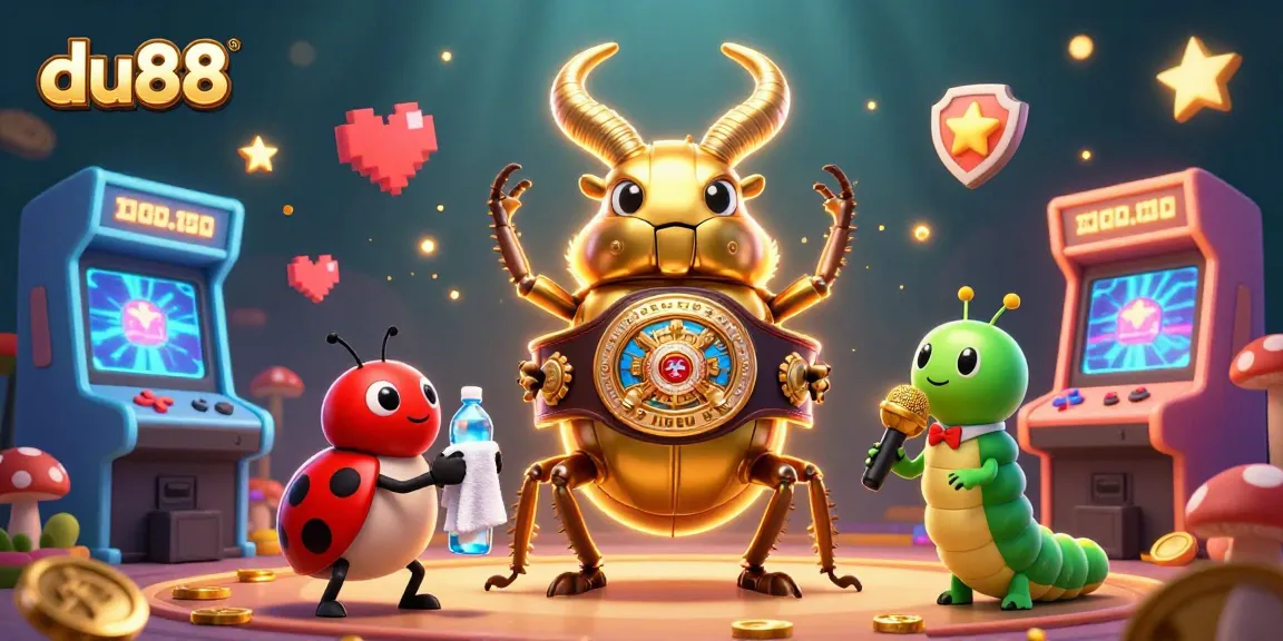 Experience the excitement of gaming with du88 featuring a golden beetle champion in a colorful casino scene.