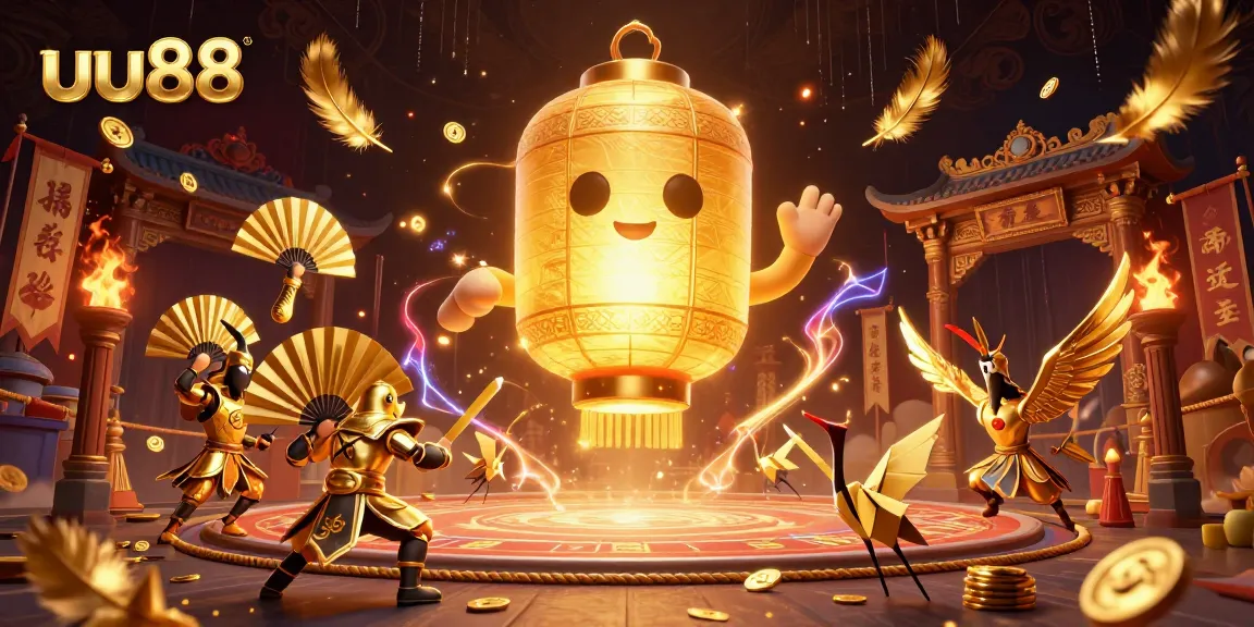 Experience thrilling gaming at uu88 with a dynamic scene of lucky symbols, golden tokens, and casino excitement.