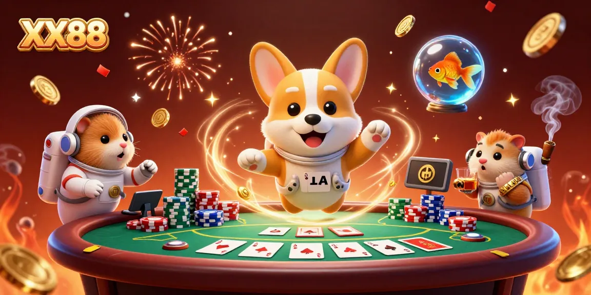 Experience exciting gaming with XX88 in a vibrant casino cosmos featuring floating chips and fun characters.