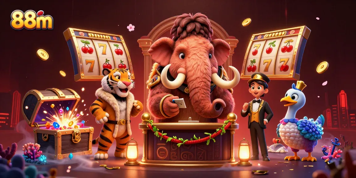 Win big at 88m's casino with vibrant characters and enchanting game elements in a dynamic scene.