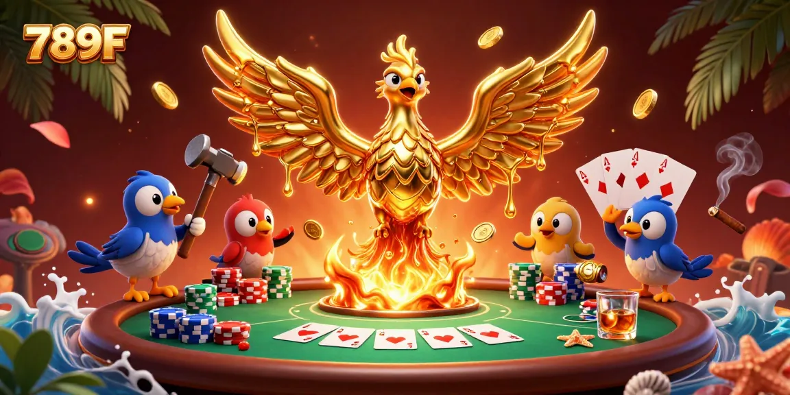 Experience the vibrant world of 789F with golden phoenix-themed casino action and rich poker gameplay.