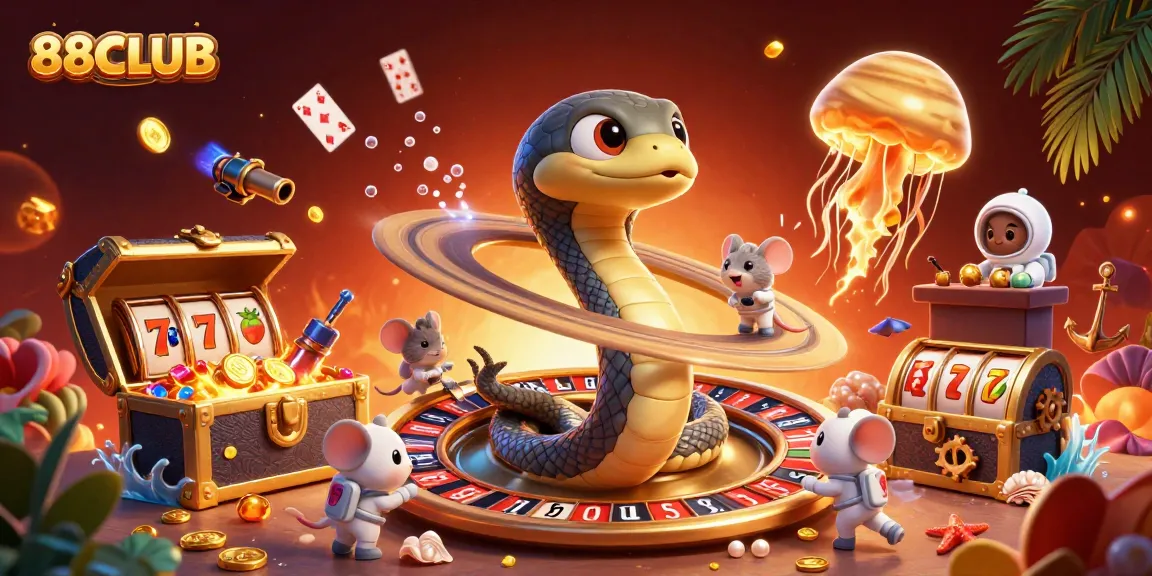 Engage with the fun gameplay at 88CLUB featuring a vibrant cosmic casino scene.