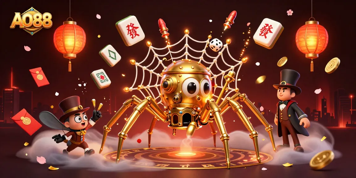 Experience the thrill of AO88 with vibrant steampunk casino elements in a dynamic illustration.