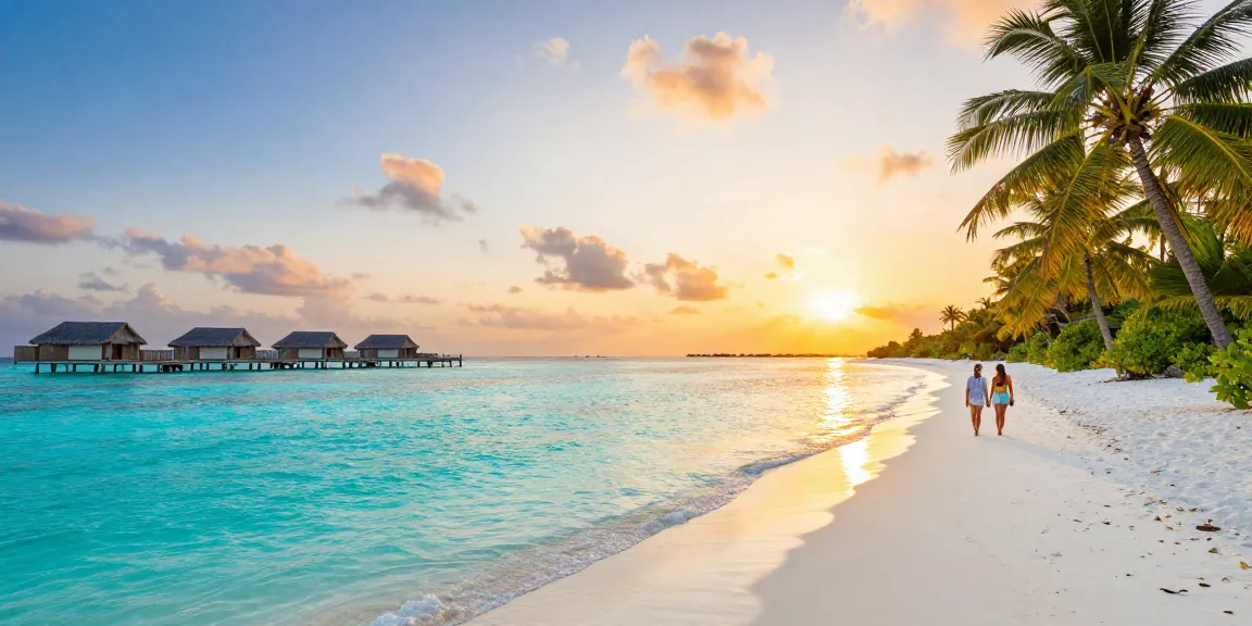 This picturesque beach at sunset evokes the dream of visiting luckywin com for travel guides and vacation plans.