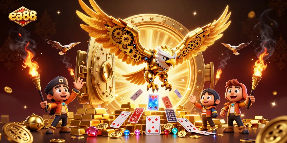 Dive into the action at ea88 with 3D golden eagle and shimmering slots in a spectacular casino scene.