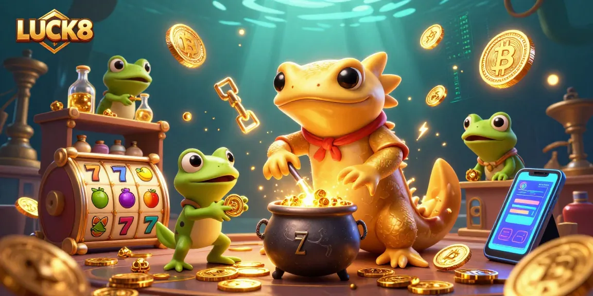 Engage with LUCK8's energetic slots scene featuring gold coins and vibrant symbols.
