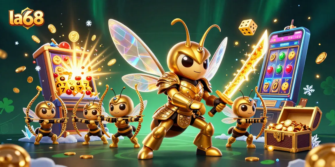 Experience the excitement of la68 with a dynamic scene of jackpots, slots, and vibrant casino elements.