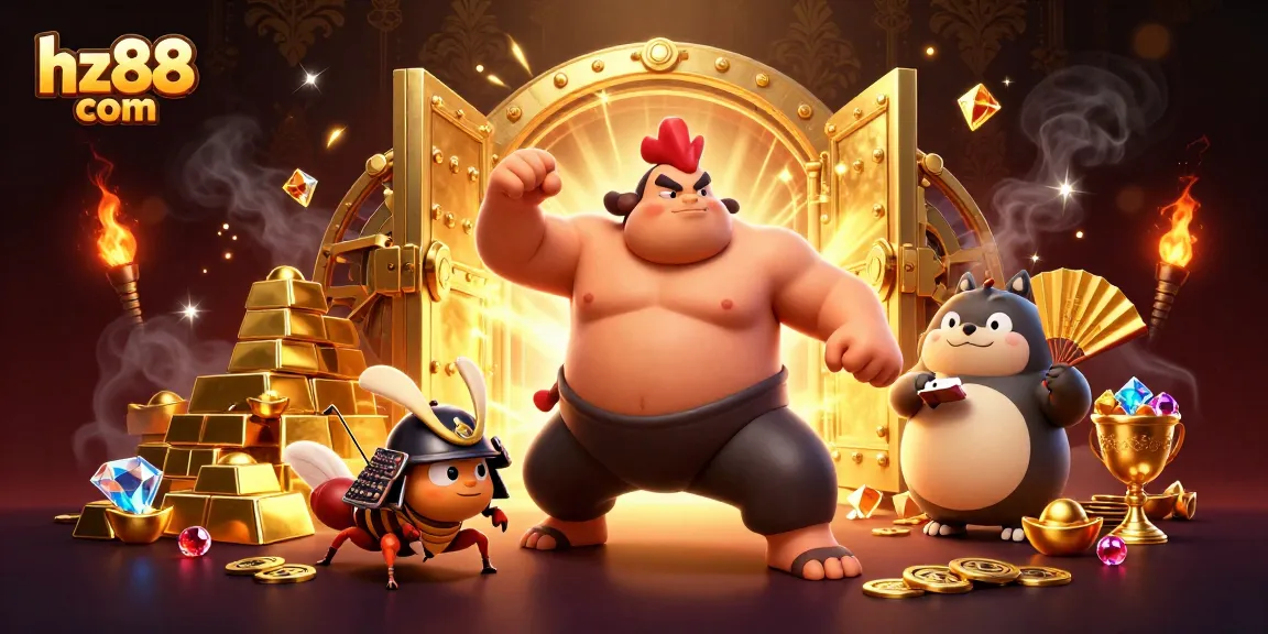 Engage with the excitement of hz88 com in this dynamic casino scene featuring treasures and characters.