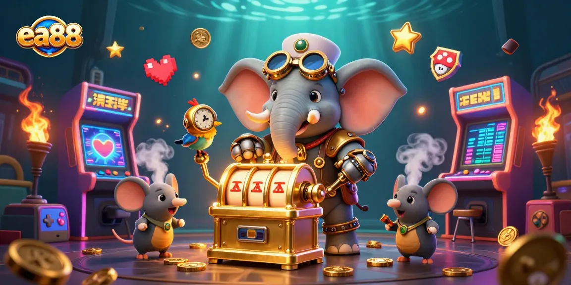 Spin the golden slot machine at ea88 while surrounded by colorful gaming elements.