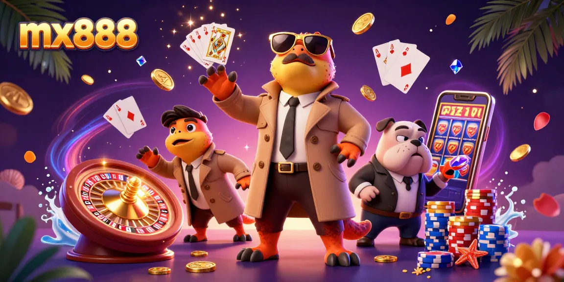 Experience the excitement of mx888 with raptors sneaking into a casino, surrounded by dazzling game elements.