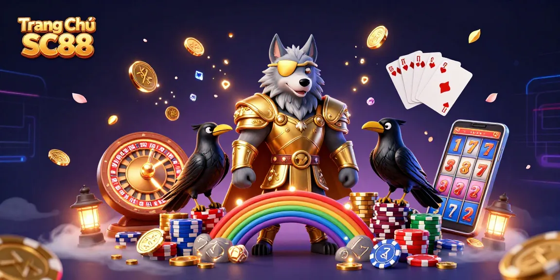 Engage with the vibrant world of Trang Chủ SC88, featuring Odin's wolf and casino elements.