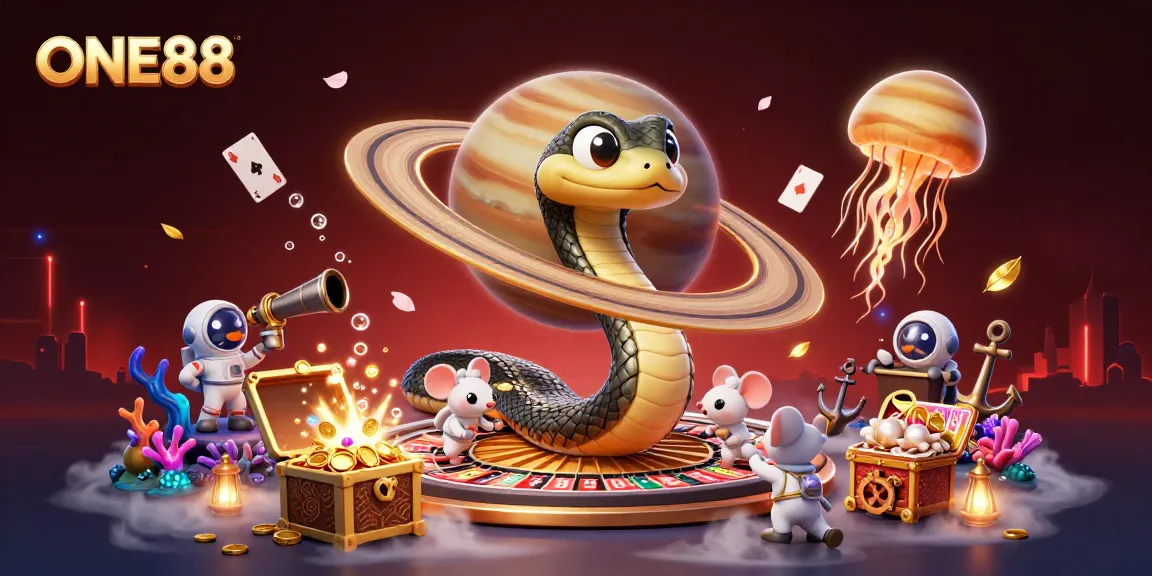 Bet with vibrant astronaut mice at ONE88's thrilling roulette scene, featuring engaging cosmic elements.
