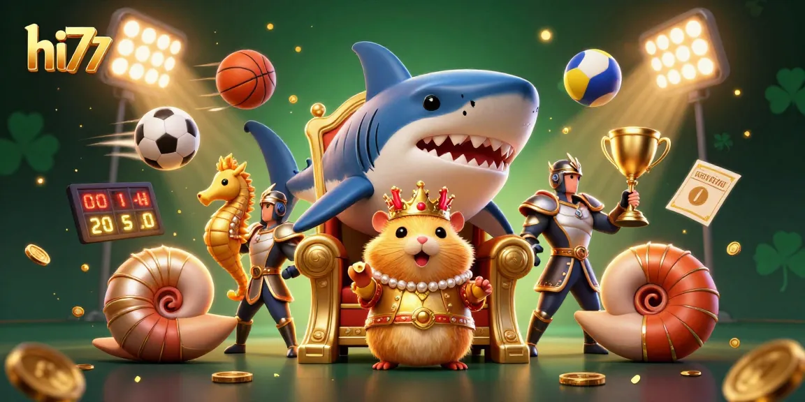 Engage with hi77's thrilling gaming world as the golden hamster king presides over exhilarating sports events.