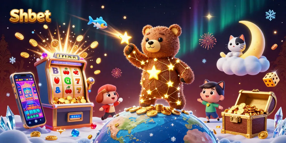 Engage with Shbet's dynamic gameplay, featuring a starry bear and festive symbols!