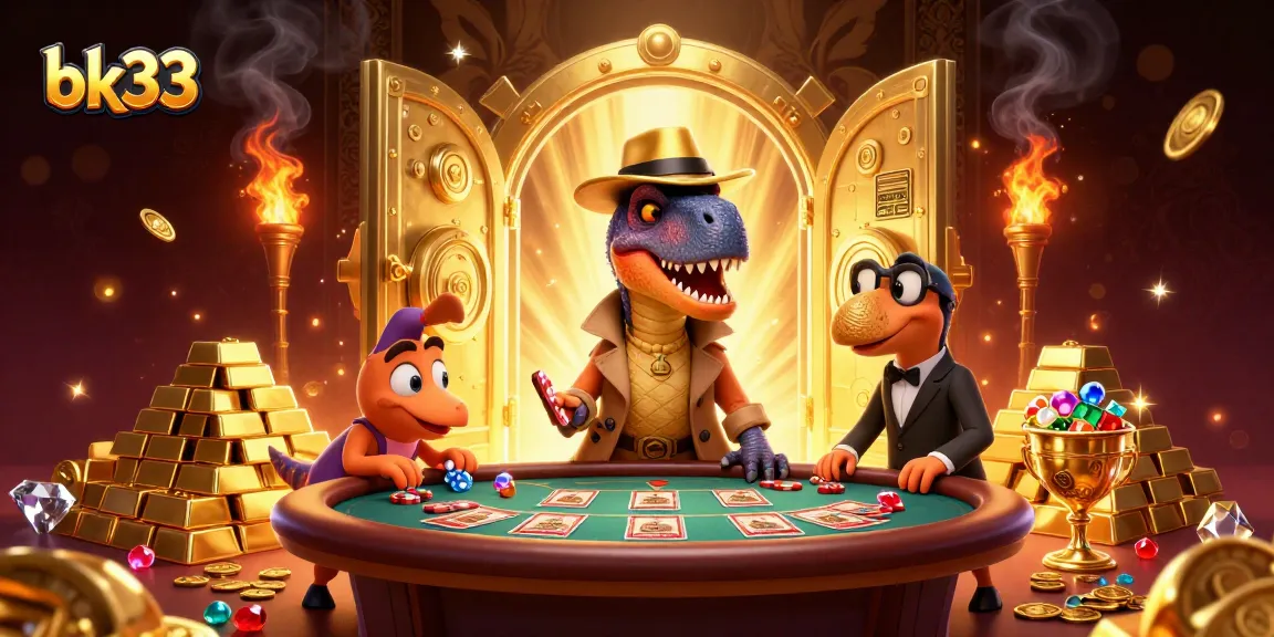Experience thrilling gameplay at bk33 with a velociraptor card counter, pit boss, and chips scattered.