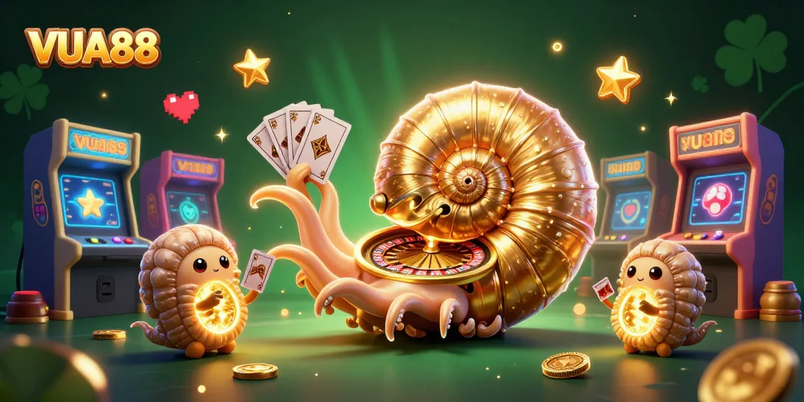 Experience the thrill of VUA88 with a dazzling 3D casino scene filled with vibrant game elements.