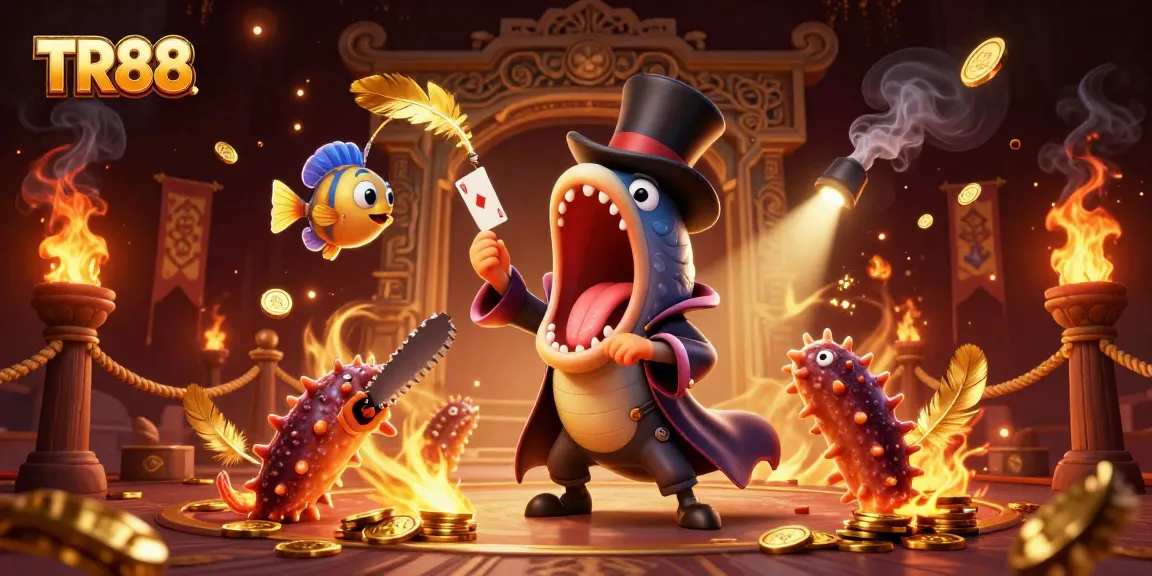 Win big at TR88 with a magical casino scene featuring a gulper eel performing card tricks.