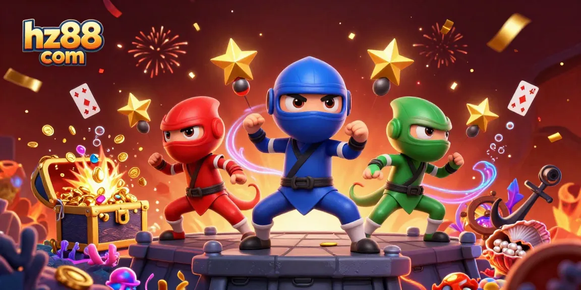 Engage with exciting gameplay at hz88 com with chameleon ninjas amidst treasure and gaming elements.